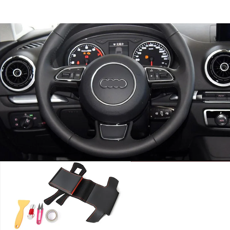 Lsrtw2017 кожаный чехол на руль автомобиля для Audi A4 A6 Q5 Q3 Q5 A3 A5 аксессуары для интерьера - Название цвета: with shifting mat 4