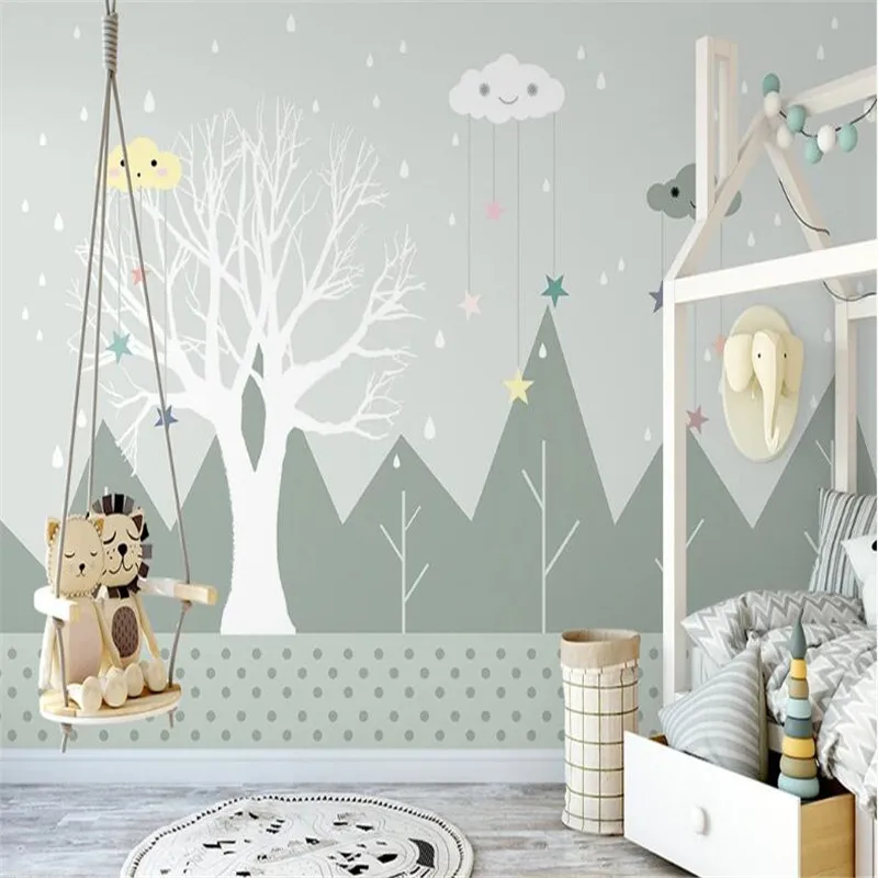 

Custom Cartoon Children's Room Starry Sky Valley Forest Papel De Parede 3d Mural Wallpaper for Kids Room Wall Papers Home Decor