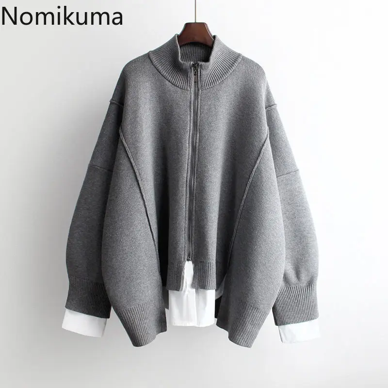 Корейский трикотажный жакет Nomikuma из двух частей свитер на молнии с длинным