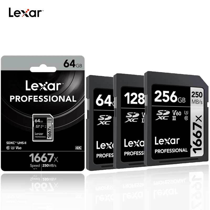 Lexar Профессиональный 1667x SDXC UHS-II sd-карты объемом 64 Гб 128 256 250 МБ/с. Мощный высокой скорости карты памяти V60 U3 Class10 SD карты