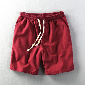 

Men Summer Fashion Japan Style Elastic Waist Solid Color High Quality Cotton Linen Shorts Male Casual Daily Beach Holiday Shorts