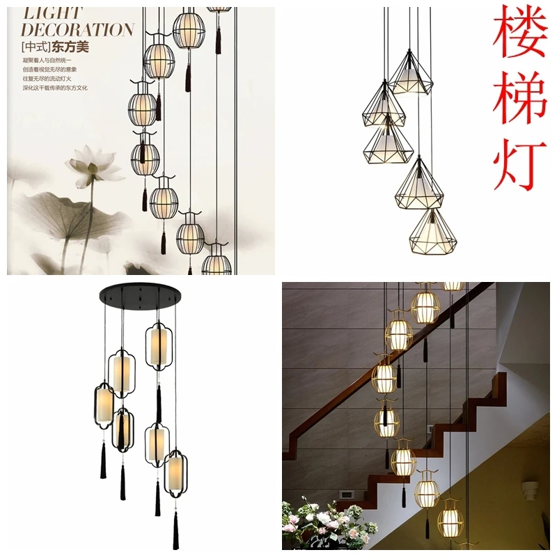 

New Rotating Stairs Lamp Originality Personality Household Cavity A Chandelier Villa Compound Lou Yue Layer Long A Chandelier