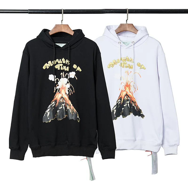 OFF-WHITE OW Высококачественная Мужская толстовка с капюшоном с принтом вулканического извержения