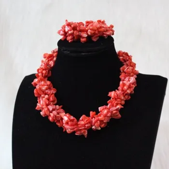 

4UJewelry African Coral Necklace Women Jewelry Set With Bracelet and Earrings 3 Pieces Bold Nigerian Traditional Wedding Party