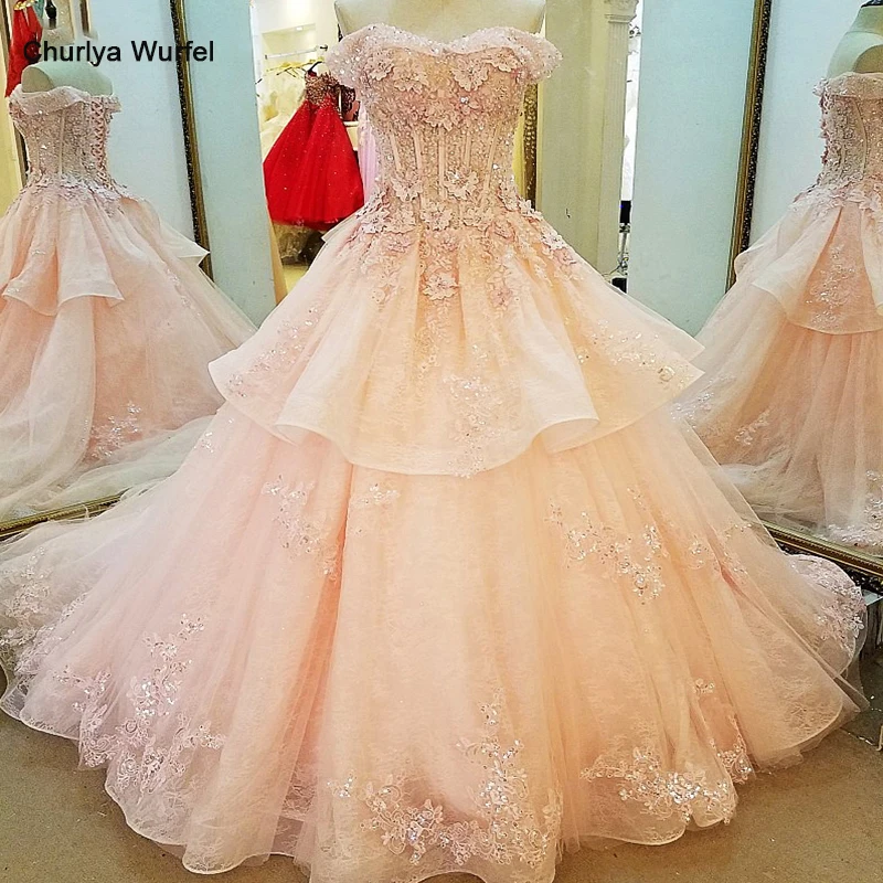 

LS77994 Robe Soiree Longue Femme 2017 Sweetheart Short Sleeves Lace Up Back Ball Gown Lace Pink Formal Evening Dress Real Photos