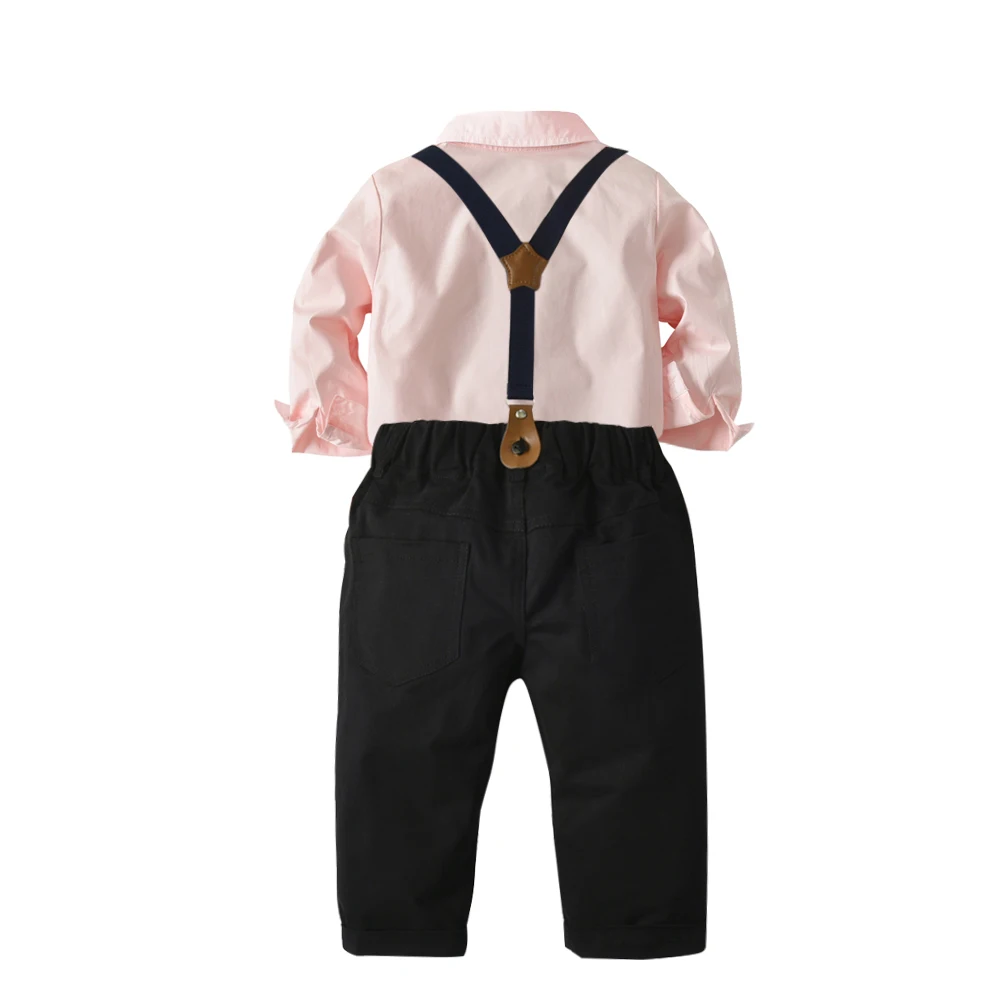 Детские комплекты одежды для маленьких мальчиков розовая рубашка с галстуком-бабочкой+ штаны на подтяжках вечерние костюмы для маленьких мальчиков От 2 до 7 лет