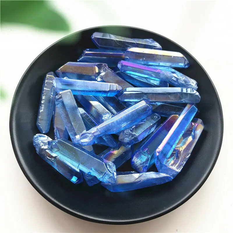 

50g Blue Titanium Aura Lemurian Seed Quartz Crystal Stones Point Specimen Decoration Stones and Minerals