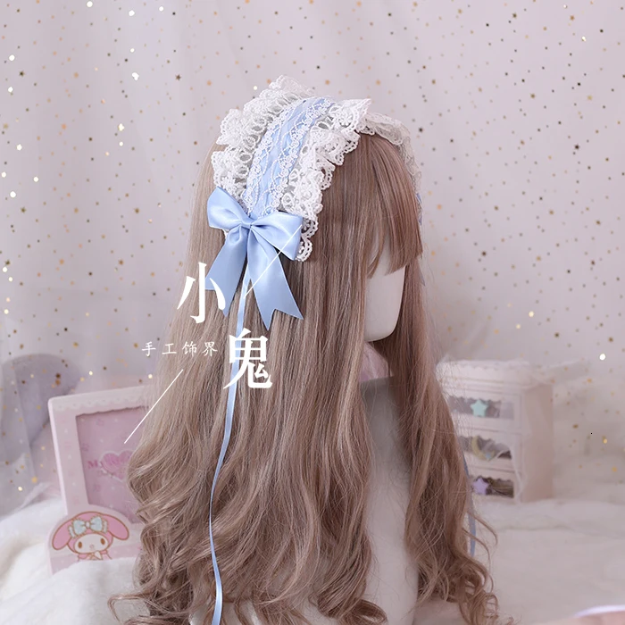 Light blue Повязка-бандана для девочки цветок женитьба любовь Бог ручка в форме ангела Ло мать дикие Кружева Kc лента для волос, бабочка Лолита голова гребень-украшение - Цвет: Light blue