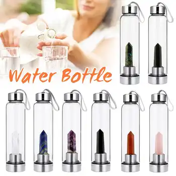 

Natural Quartz Crystal Energy Water Bottle Point Healing Obelisk Wand Elixir Quartz Crystal Glass Water Bottle Health Gifts