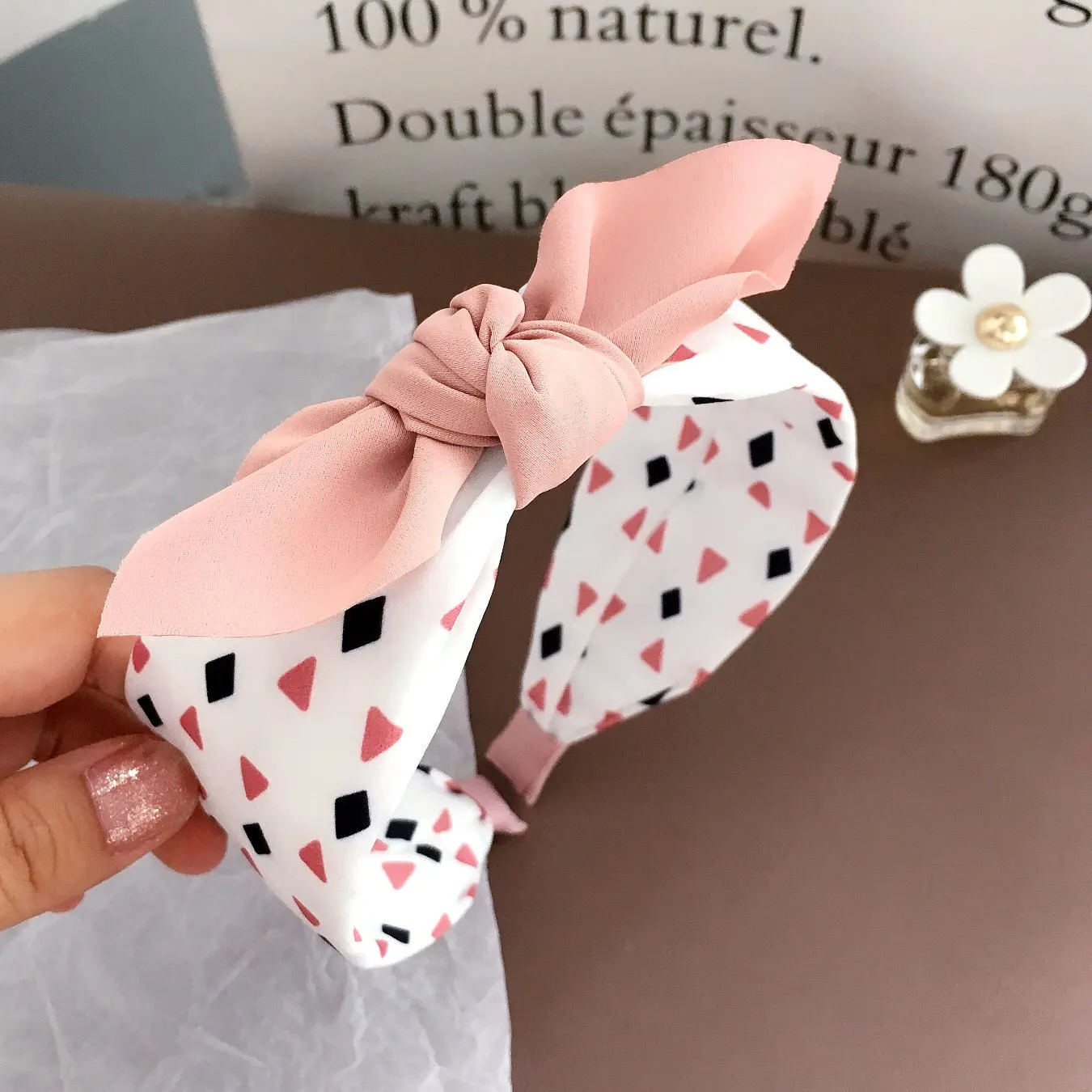 New Style Simple Triangular Printed Wide Mixed Colors Rabbit Eared Versatile Fresh Hair Bands Head Buckle Hair Accessories Headd