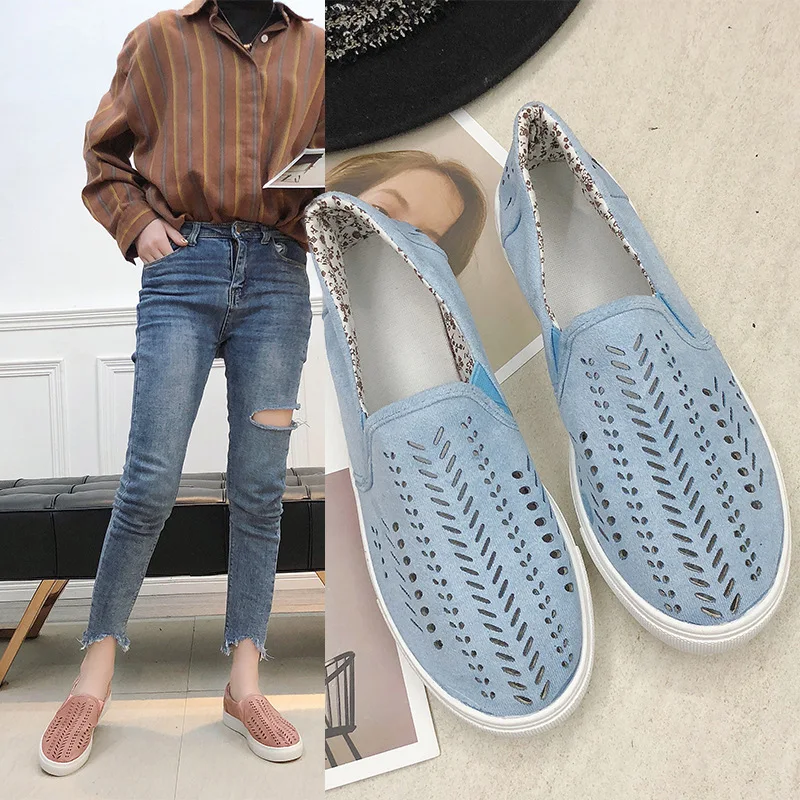 

Large Size WOMEN'S Shoes 2019 Spring Summer New Style Hollow out Breathable Casual Shoes Low Heel Flat Porous Shoes Women's