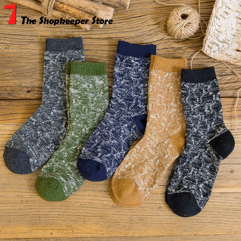 

2020 Adult Socks For Men Autumn Winter Retro Messy Thick Line Pattern Breathable Sweat-Absorbent Cotton Socks Male