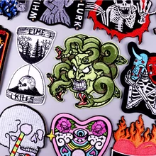 Hippie Embroidery Patches For Clothing Stickers Punk Skull Patch Iron On Patches On Clothes Stripe Badge Clothes Sewing Applique