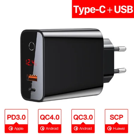 Baseus Quick Charge 4,0 3,0 USB зарядное устройство для iPhone 11 Pro Max samsung huawei мобильный телефон QC4.0 QC3.0 QC type C PD быстрое зарядное устройство - Тип штекера: EU Plug Black