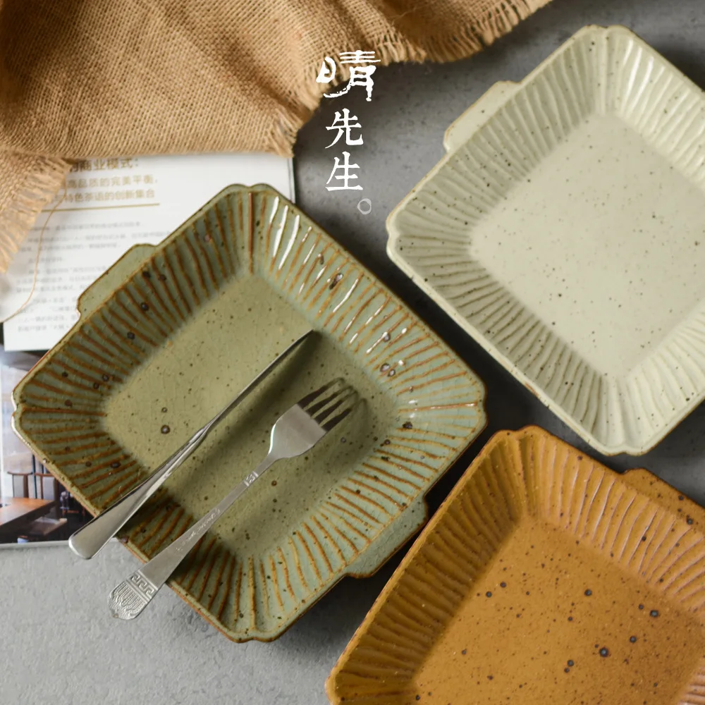 

Japanese Manual Coarse Ceramics Tableware Aures Unitas Square Bowls And Dishes Plate Suit Household Tableware Concise Can