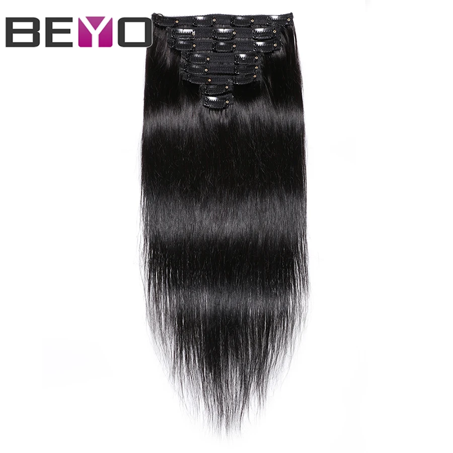 

Brazilian Straight Human Hair Clip In Extensions 8 Pieces/Set 120g Natural Color Beyo Remy Hair Free Shipping