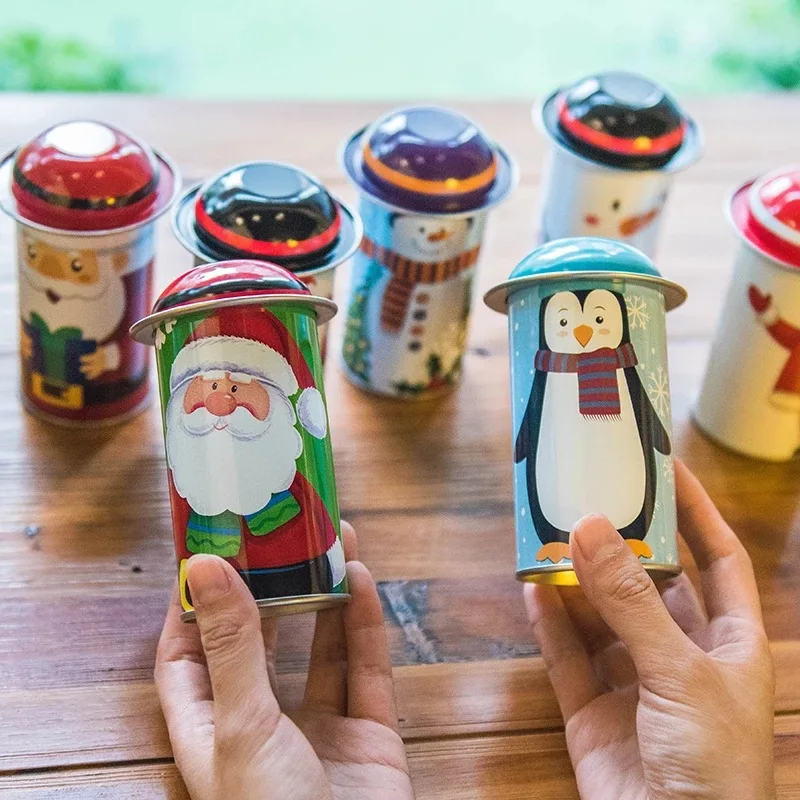 

Christmas Gift Boxes Round Iron Party Cookies Case Chocolate Cans Candy Package Box Christmas Decorations New Year Decor Box
