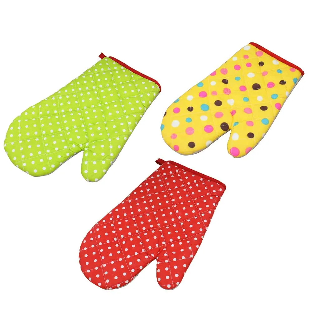 1PC Heat Insulation Oven Mitt Daily Cotton Blend Protective Polka Dot Home Colorful Printed Baking Practical Kitchen Washable