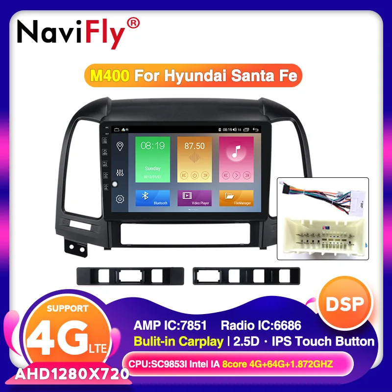 Android 10.0 DSP IPS screen Car multimedia player For HYUNDAI SANTA FE 2005 - 2012 GPS navigation With 4G LTE WIFI BT USB no DVD