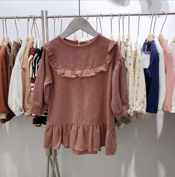Korea style girls ruffles dress fashion autumn cotton girls dresses 3-8 years - Цвет: Серый