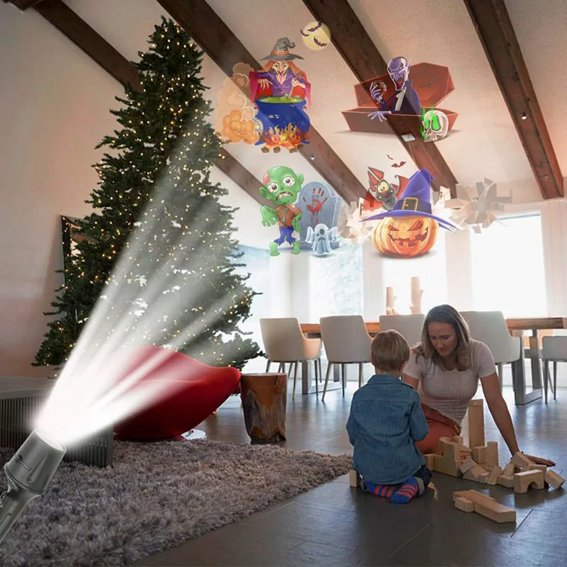 

Adjustable Focus LED Flashlight Halloween Christmas Projector Moving Pattern Projection Flashlight Early Educational Toys