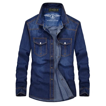 

Streetwear Denim Shirts Men Clothes Plus Size XXXL Long Sleeves 100% Cotton Casual Jeans Shirts Mens Cowboy Shirt Dropshipping