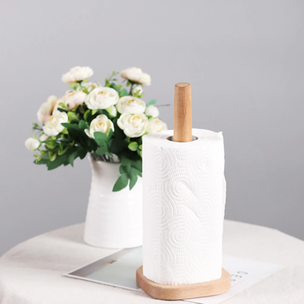 Kitchen Rack Storage Roll Round Beech Wooden  Holder  Paper Towel Stand Tools