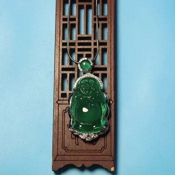 

Wholesale Fashion Jewelry Green Chalcedony Europe and America Special Silver plating Buddha pendant feature Jewelry charm Gift