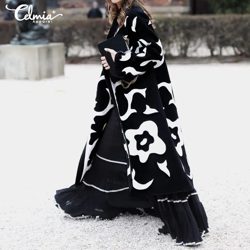 amazing Oversized Women Printed Cardigan Celmia 2019 Winter Warm Casual Long Sleeve Loose Coats Plus Size F