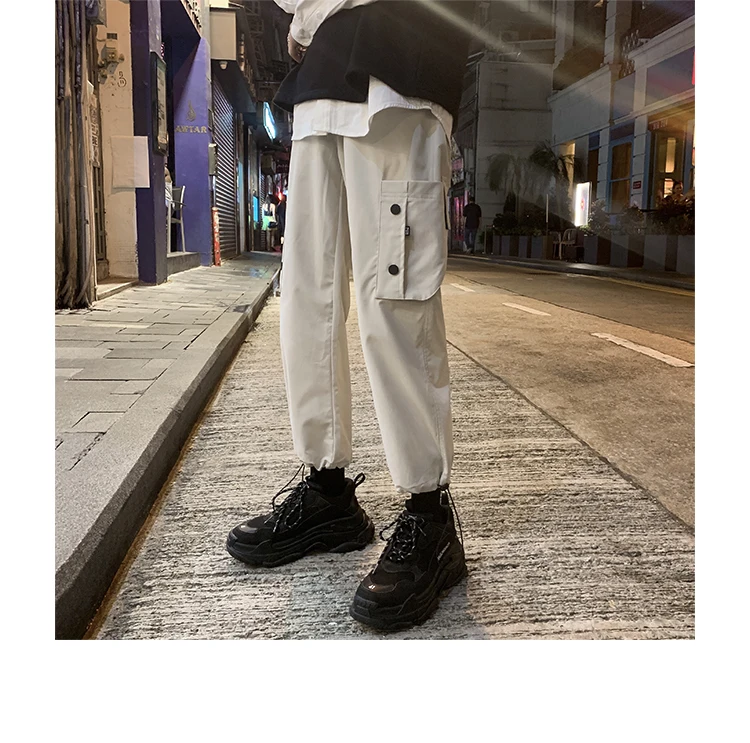 Spring And Autumn New Hong Style Personality Youth Handsome Multi-pocket Feet Drawstring Casual Pants Black / Khaki M-2XL