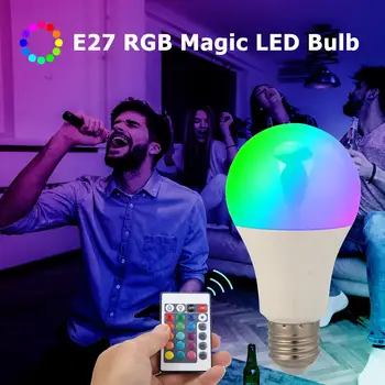 

E27 100-240V 5W Changing RGB Magic Led Bulb RGB LED Bulbs Remote Control Lighting Lamp Smart Colorful Lamp 110x60mm
