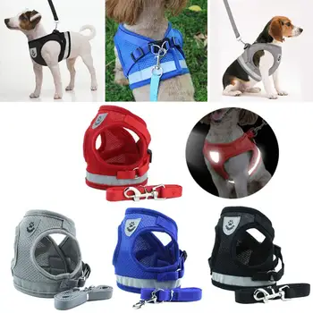 

Dog Cat Harness And Leash Pets Adjustable Reflective Vest Kitten Puppy Jacket Walking Lead Leashes Polyester Mesh Pet Clothes