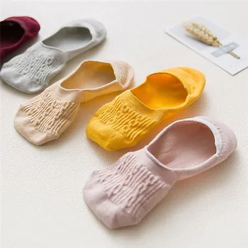 

New Lady Casual Breathable Ankle Boat Socks Girls Fashion Invisible Socks Non-slip Cotton Socks Women Low Cut Candy Color 5 Pair