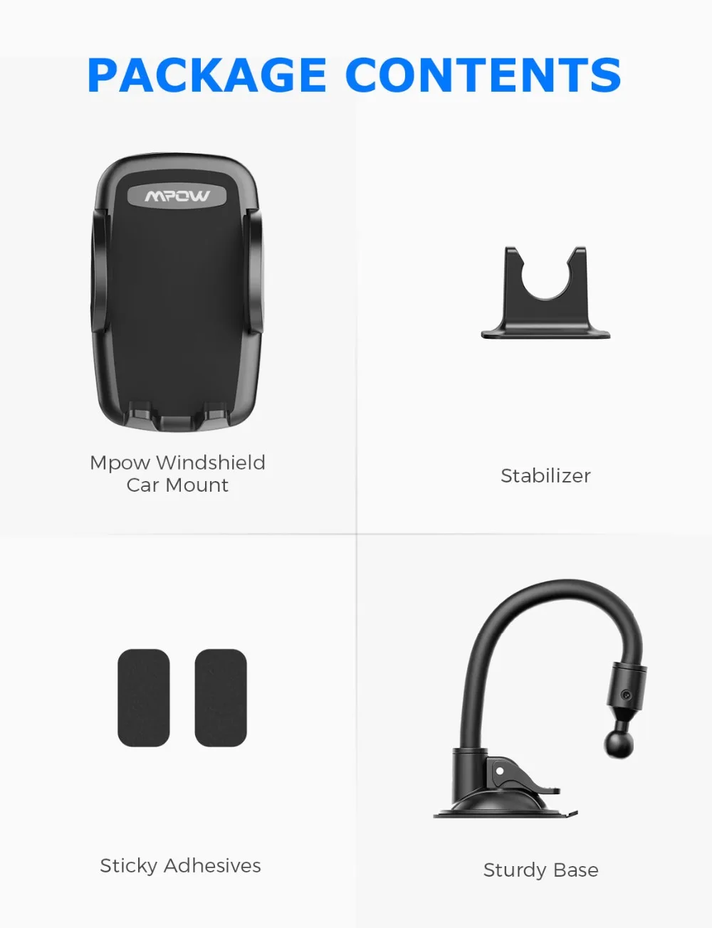 Mpow CA073 Car Phone Holder Windshield Phone Mount With Suction Cup 360-degrees Rotatable Head For iPhone XR Xs Max  Huawei P30 (6)