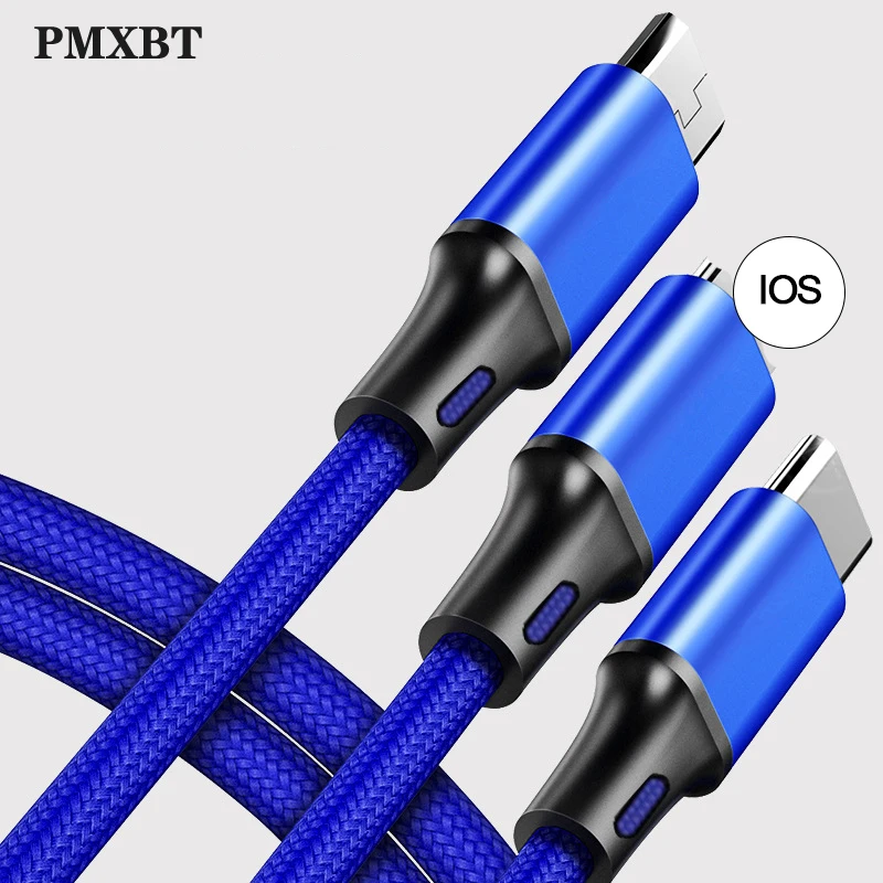 

3 in 1 USB Cable For iPhone X 8 7 Mobile Phone Charger Charging Micro USB Type C For Samsung S9 Xiaomi Huawei USB C Charge Cord