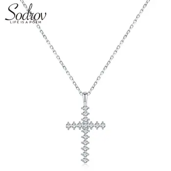 

SODROV Hot New Fashion 925 Sterling Silver Cross AAA Zircon Chain Link Pendant Necklaces For Women 925 Silver Fine Jewelry HN033