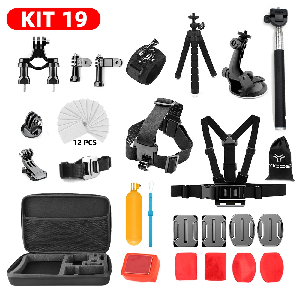 21 в 1 Набор аксессуаров Go Pro для GoPro Hero 7 6 5 4 Session 3+ 3 для Xiaomi Yi Eken ports комплект аксессуаров для камеры селфи палка