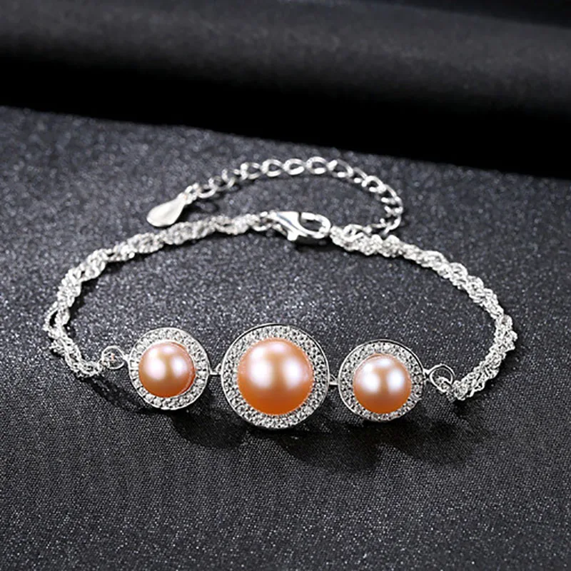 JS-YMB303-PK Jellystory Charm S925 Sterling Silver Pearl Bracelet with AAA Zircon Gemstones for Women Fine Jewelry Ornaments Friendship Gifts - Цвет камня: JS-YMB303-PK