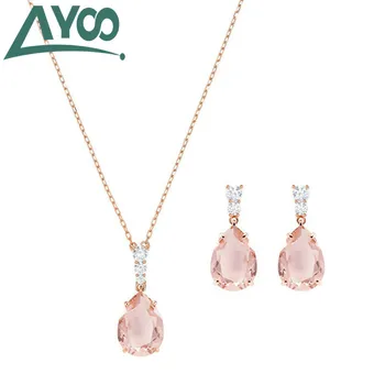 

AYOO high quality fashion new beautiful retro pink drop crystal retro charm clavicle necklace free shipping