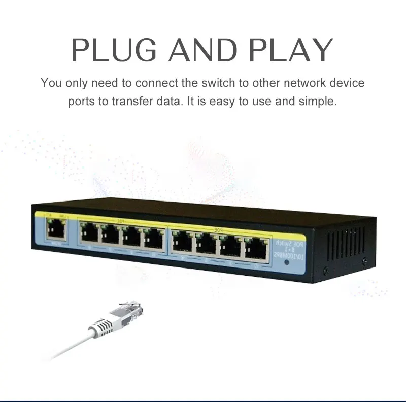 Mogood 9-Порты и разъёмы коммутатор питания через Ethernet для 8-канальный DVR NVR Системы охранного видеонаблюдения(CCTV IP/PoE камеры 250 м дальность передачи металлический Корпус