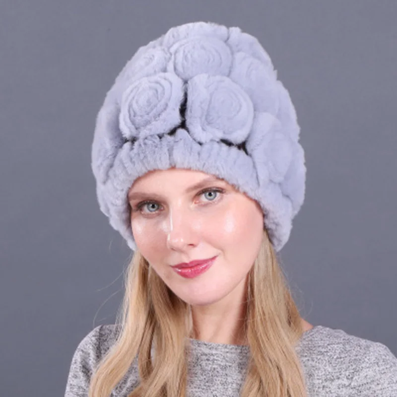 Женская Шапка-бини из кроличьего меха HaWinter, шапка ts, толстые теплые шапочки, Элегантная Дамская Лоскутная шапка из натурального меха для России, шапка s - Цвет: 15