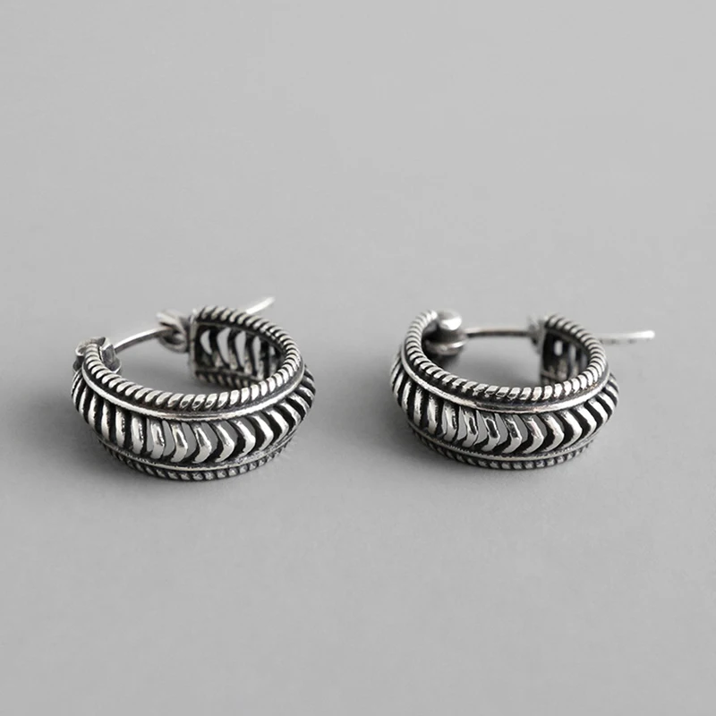 Snakeskin Pattern Hoops Earring 925 Sterling Silver Hemp Rope Ear Buckle Oxidized Retro Women Unique Fashion Jewelry | Украшения и