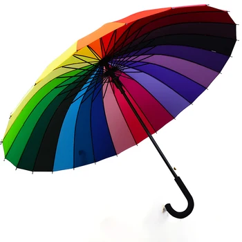 

Curved Handle 24k Rainbow Umbrella Kids Girls Parasol Windproof Umbrella Rain Women Sun Shade Parapluie Ghibli Strong Q