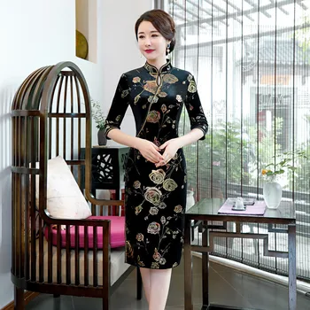 

Flower Women Qipao Dress Large Size 3XL-5XL Female Cheongsam Novelty Sexy High Split Formal Party Gown Oriental Vintage Vestidos