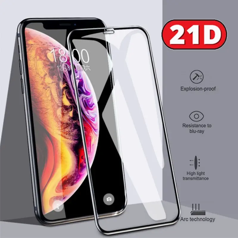 

21D Protective Glass Film For Iphone X XS MAX Tempered Glass For Iphone 6 6S 7 8 Plus Full cover Screen Protector for Iphone XR