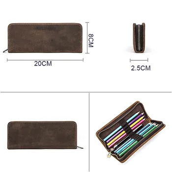 

Pen Bag Handmade Leather Pencil Case Zipper Pouch Stationery Storage Box Travel Carrying Case