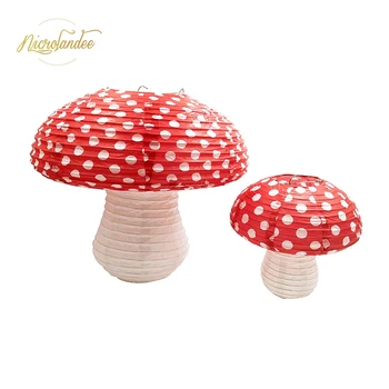 

NICROLANDEE 2PCS 3D Mushroom Different Sized Shaped Hanging Paper Lanterns for Alice in Wonderland Fairy Party DIY Home Decor