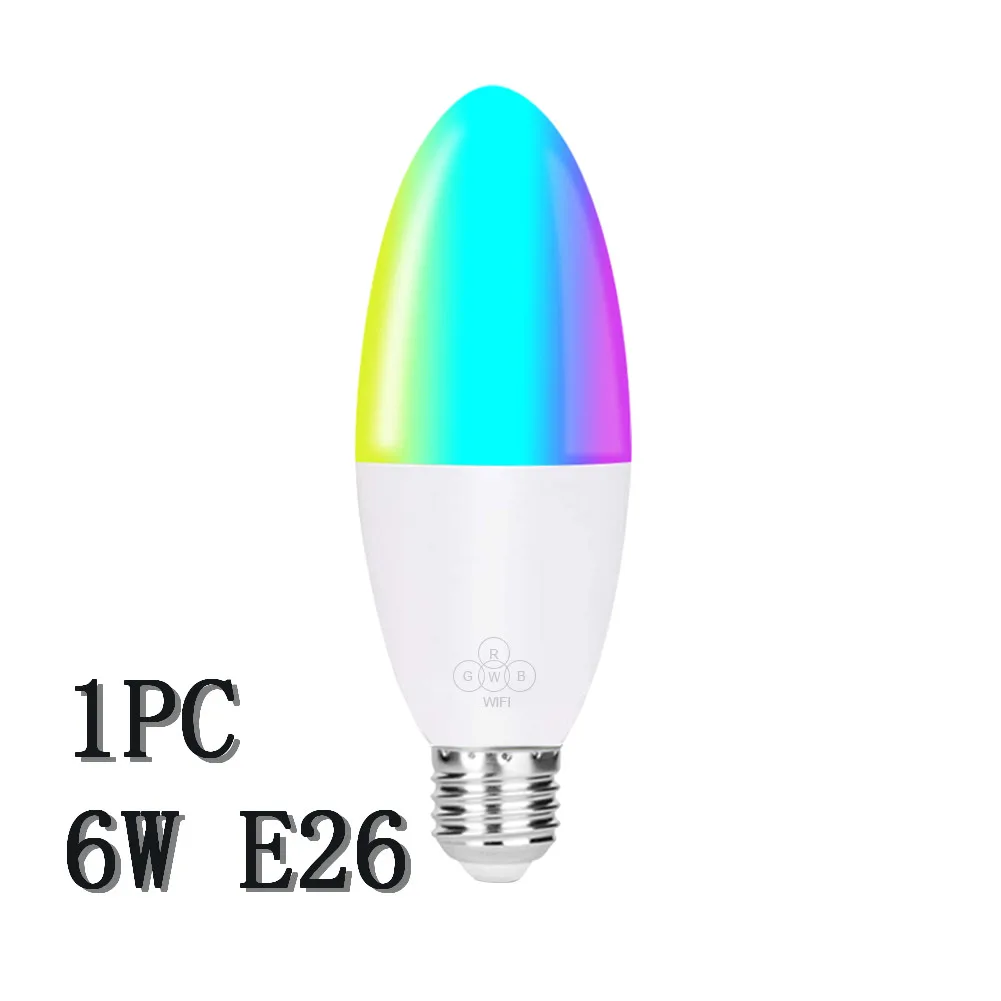 1PC E26 Смарт WiFi Свеча лампа E14/E27 RGB лампа поддержка Alexa/Google Home/IFTTT смарт-динамик Голосовое управление 6 Вт светодиодные лампы украшения - Испускаемый цвет: 1PC E26