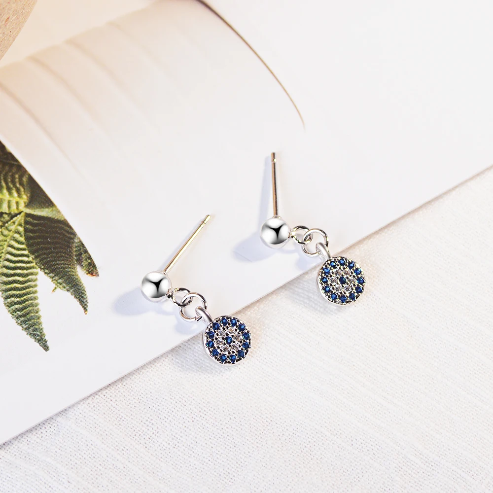 

CHEGNXUN Trendy Devil's Eye Earring Retro Round Earrings Turkish Blue eye Clear CZ Crystal Jewelry Party Gift