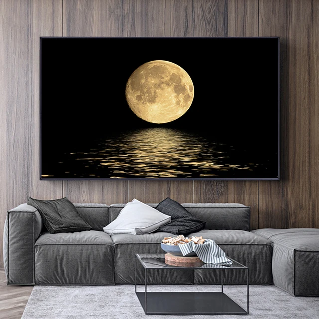 Pintura en lienzo de Luna blanca y negra, impresiones artísticas de paisaje abstracto y carteles, imágenes artísticas de pared modernas, decoración del hogar para sala de estar 1